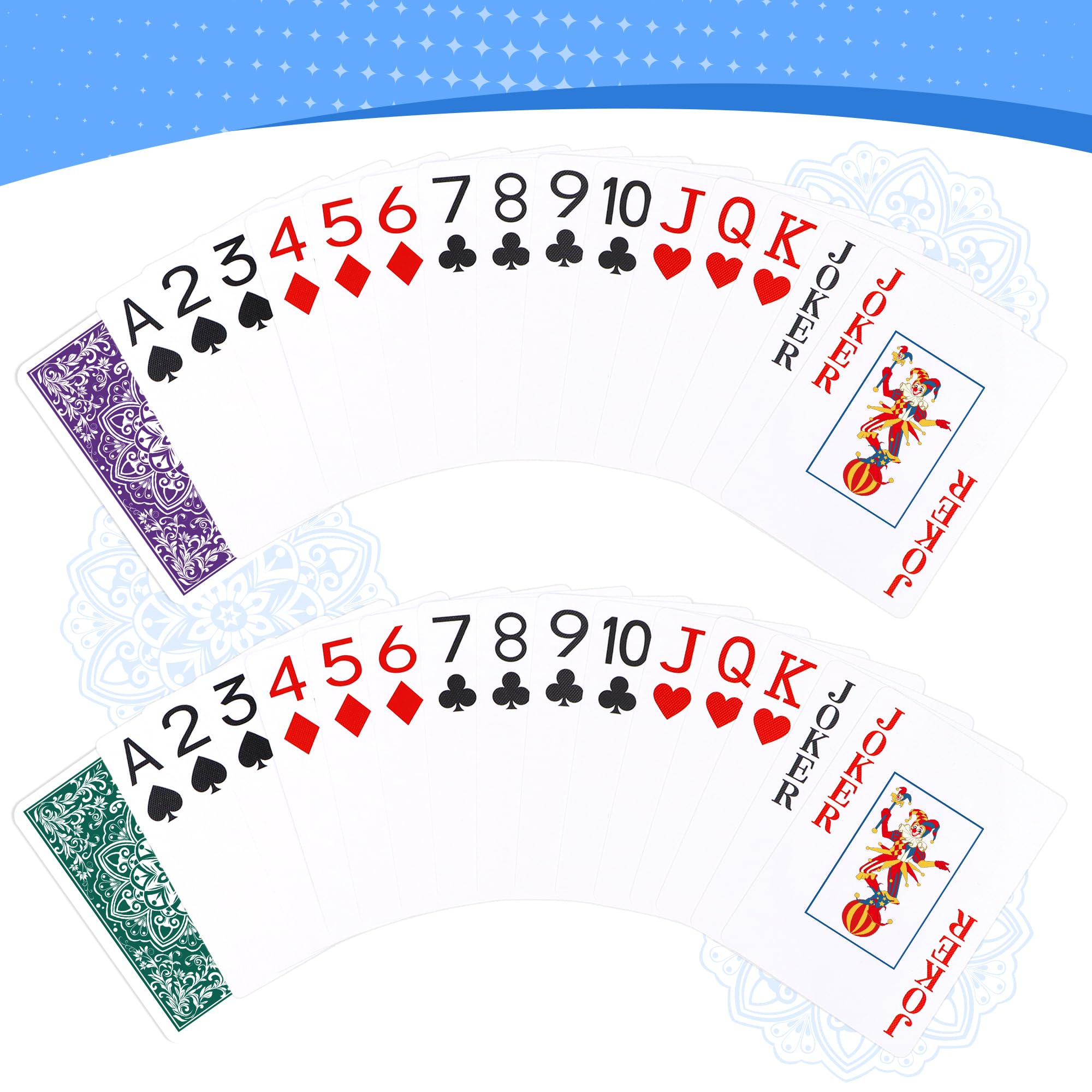 Wkchxd playing cards blue-core with plastic coating for lasting shuffle reliability.