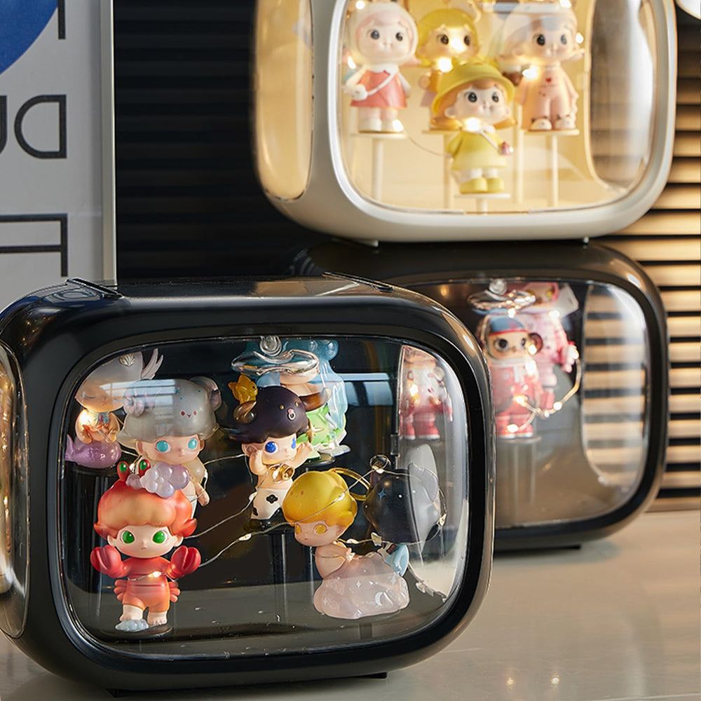 WMM clear acrylic display box with door protects collectibles from dust.