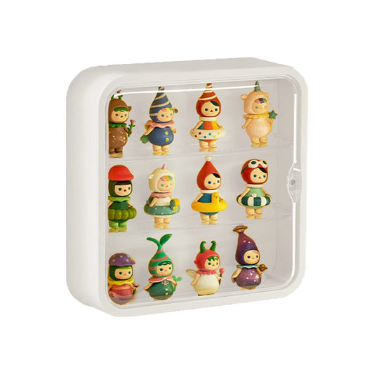 WMM clear display case wall-mount shows figures with dust protection and easy viewing