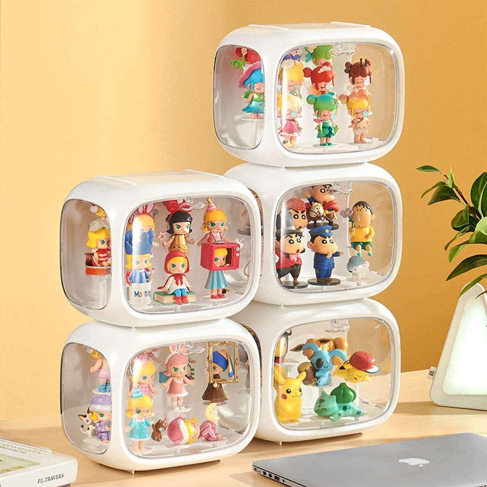 WMM night-ready display case highlights figures with gentle illumination.