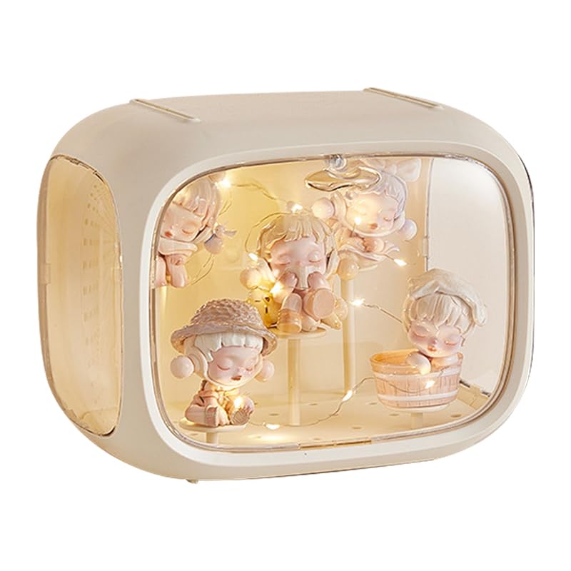 WMM Figure Display Case with Light highlights figures at night for enhanced viewing.
