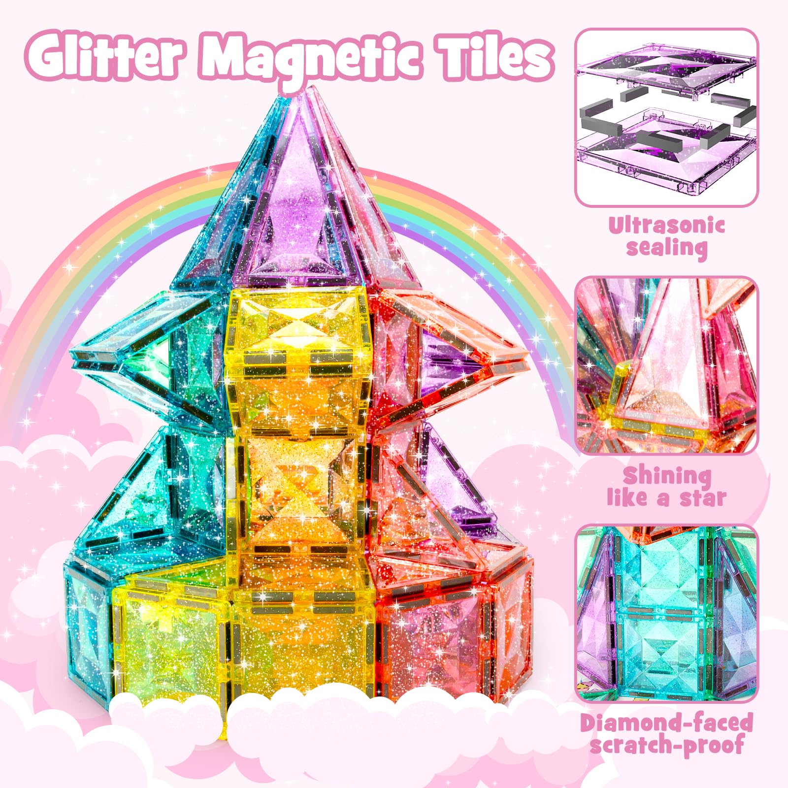WMXDU glitter diamond tiles sparkle during imaginative play.