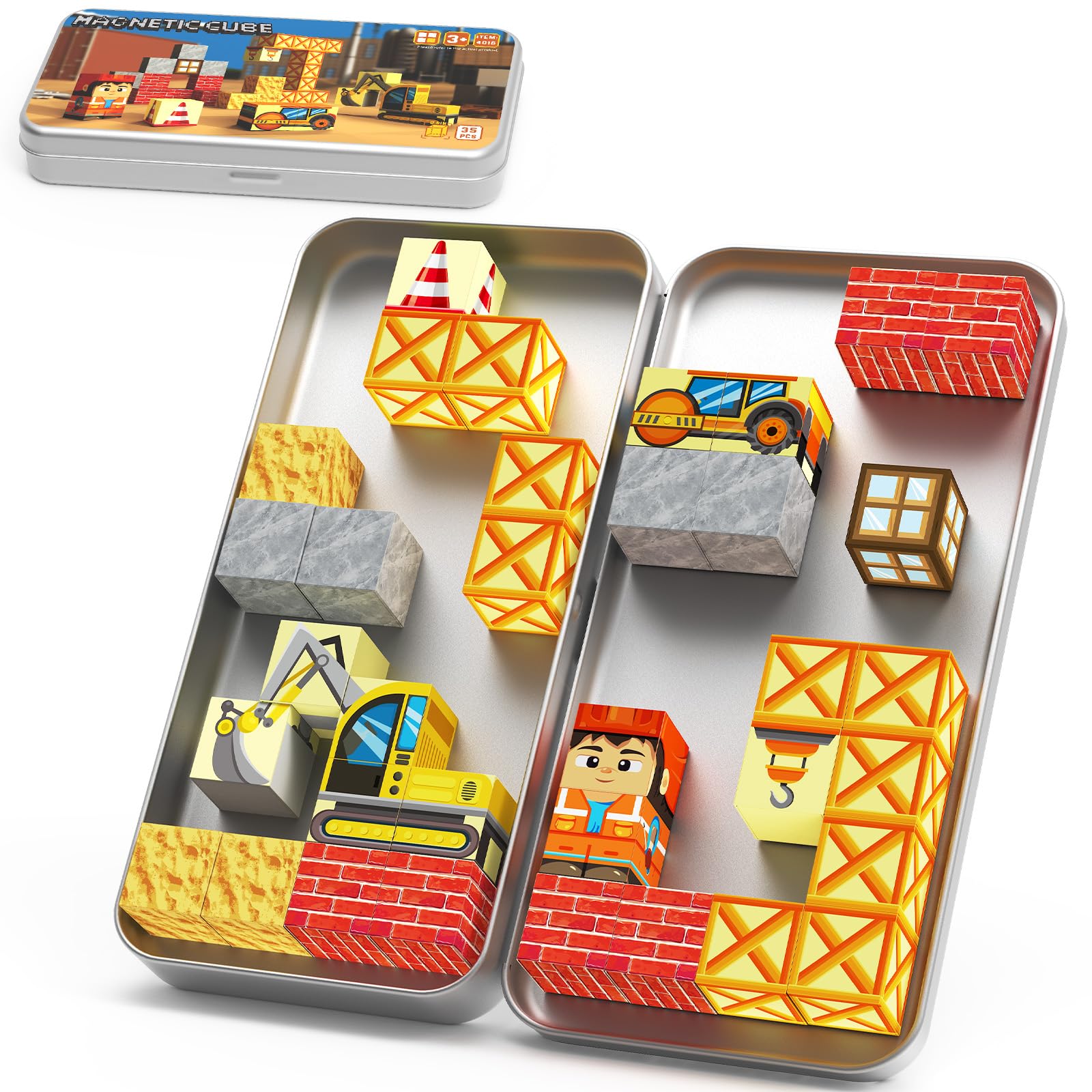 WMXDU Magnetic Blocks with Magnet Box on stable on-the-go surface for kids