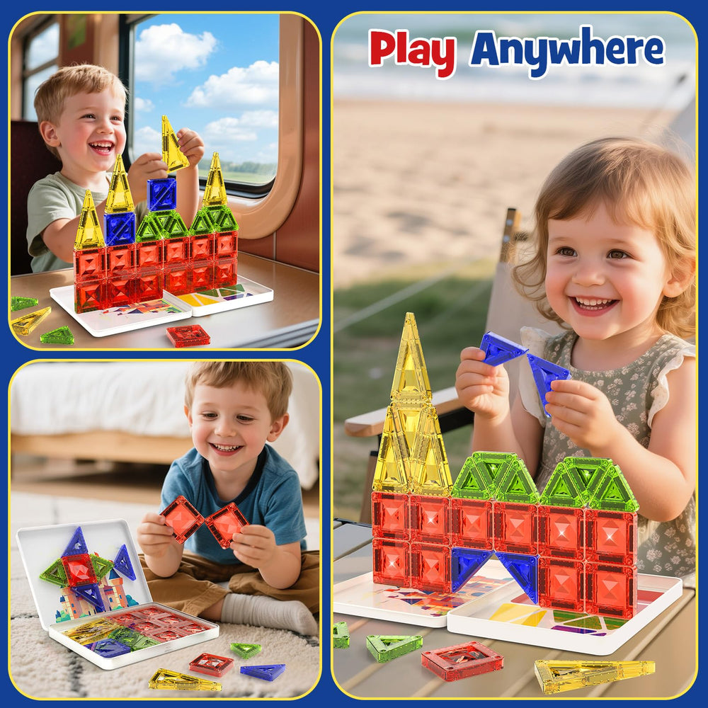 WMXDU magnetic tiles on the go enable quick, mess-free building adventures.