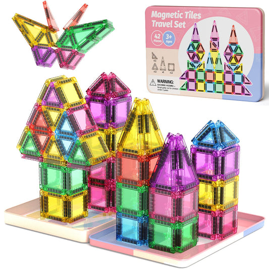 WMXDU mini magnetic tiles with travel case for on the go STEM play