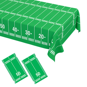 WNINK football tablecloth laid out on a party table for a sports event