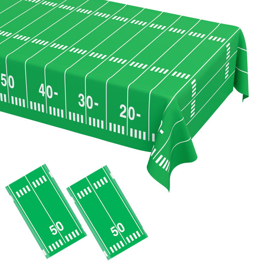 WNINK football tablecloth laid out on a party table for a sports event
