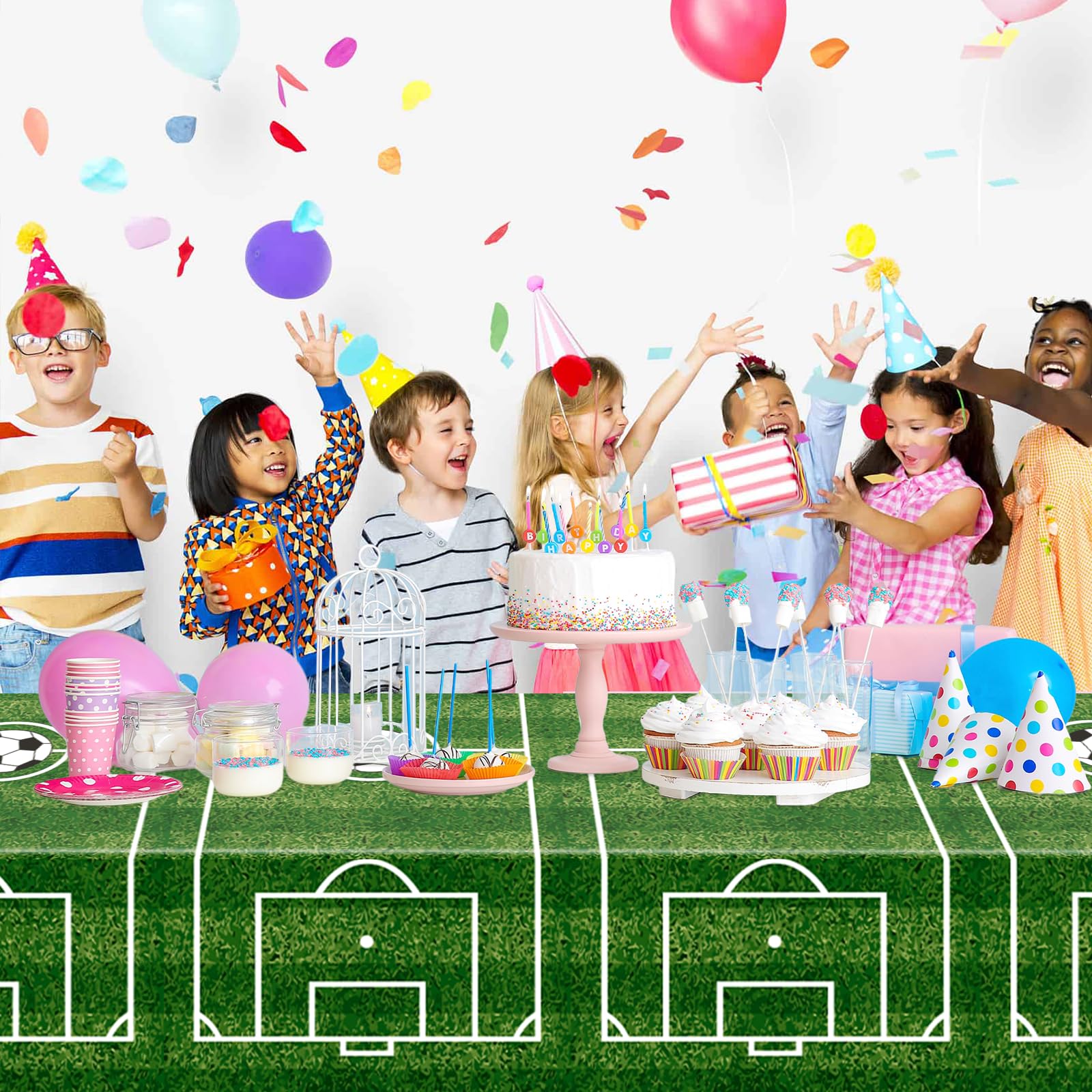 WNINK soccer tablecloth durable PE material resists tears for festive use.