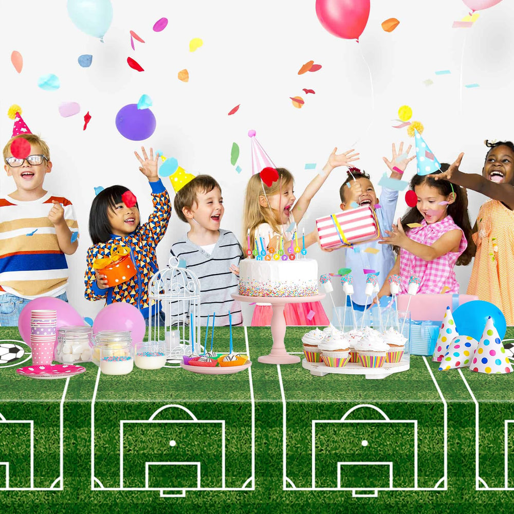 WNINK soccer tablecloth durable PE material resists tears for festive use.