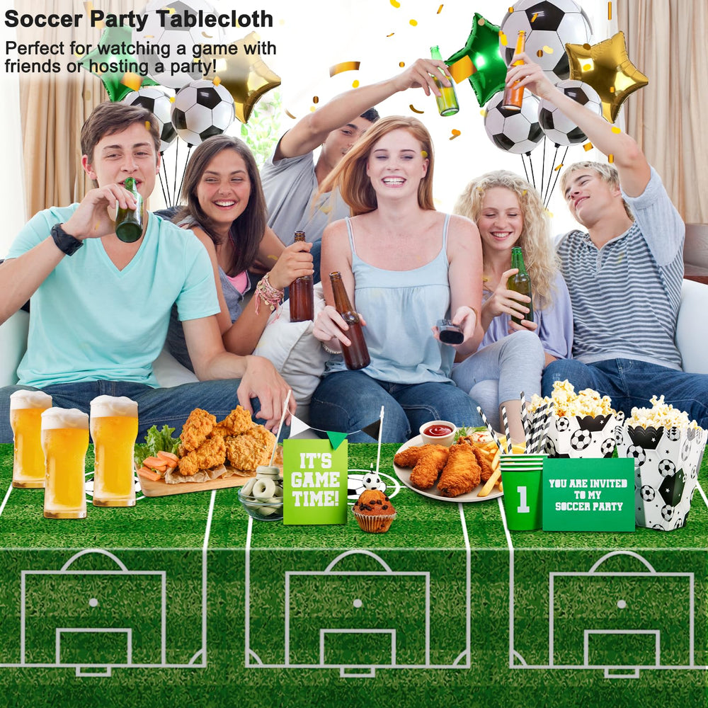 WNINK soccer tablecloth ideal for soccer theme parties and outdoor gatherings.