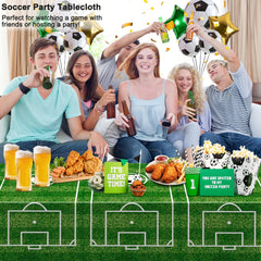 WNINK soccer tablecloth ideal for soccer theme parties and outdoor gatherings.
