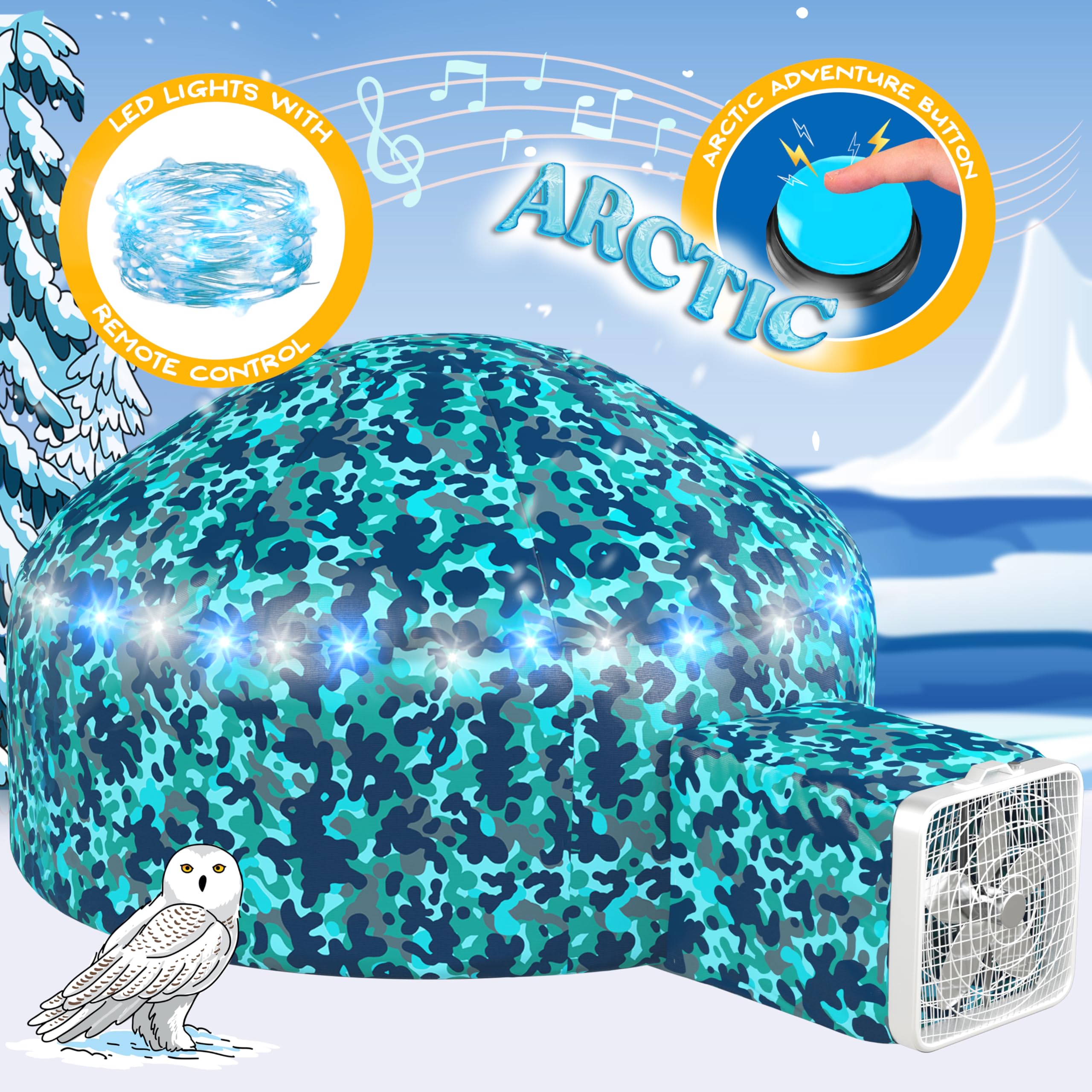 W&O Arctic Camo Aerodome with LED lights for vibrant indoor play.
