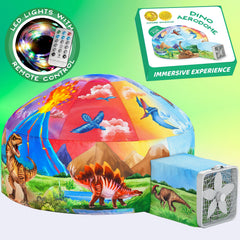 W&O Dino Aerodome inflates in seconds for quick indoor play