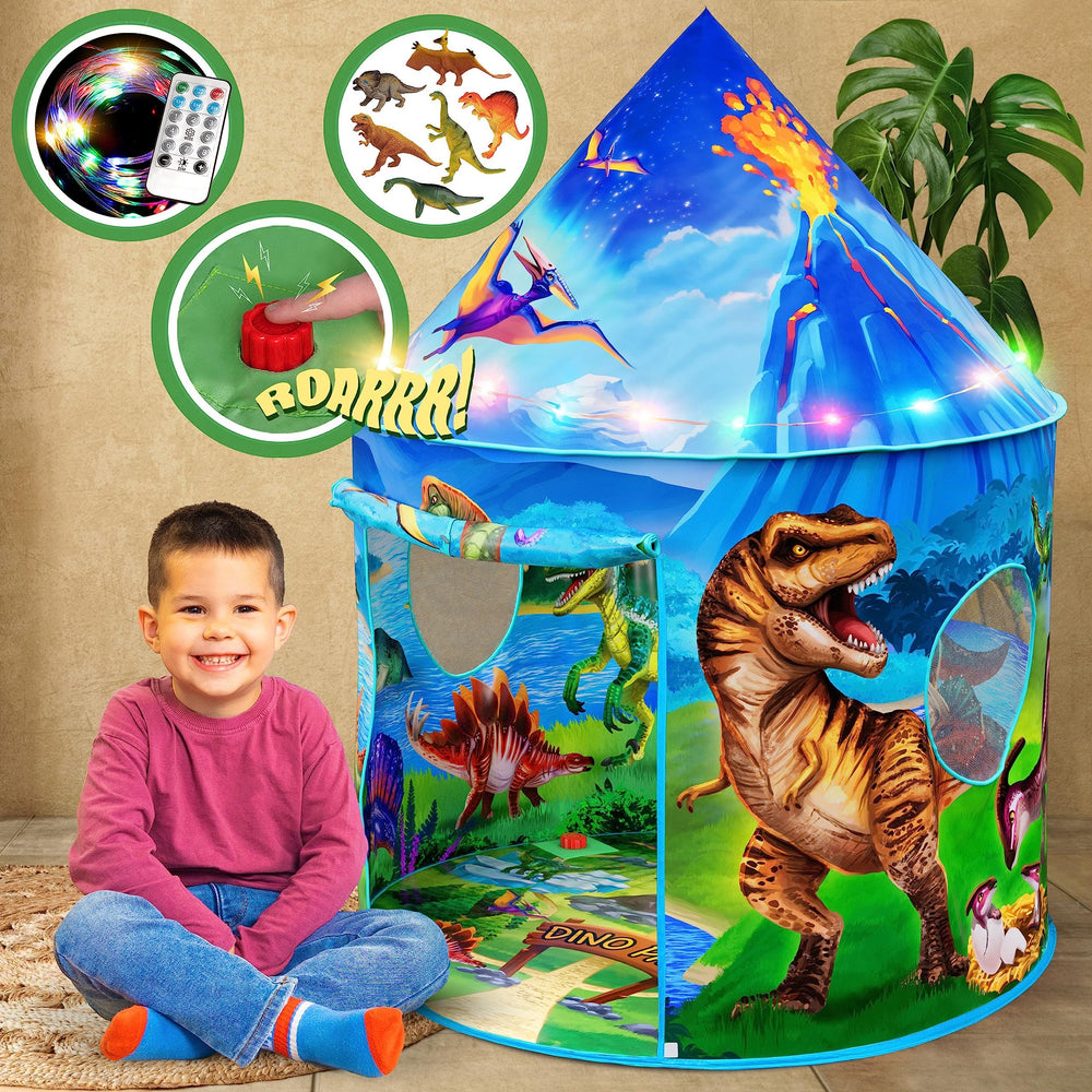 W&O Dino Paradise tent with roar button sparks imaginative indoor play.