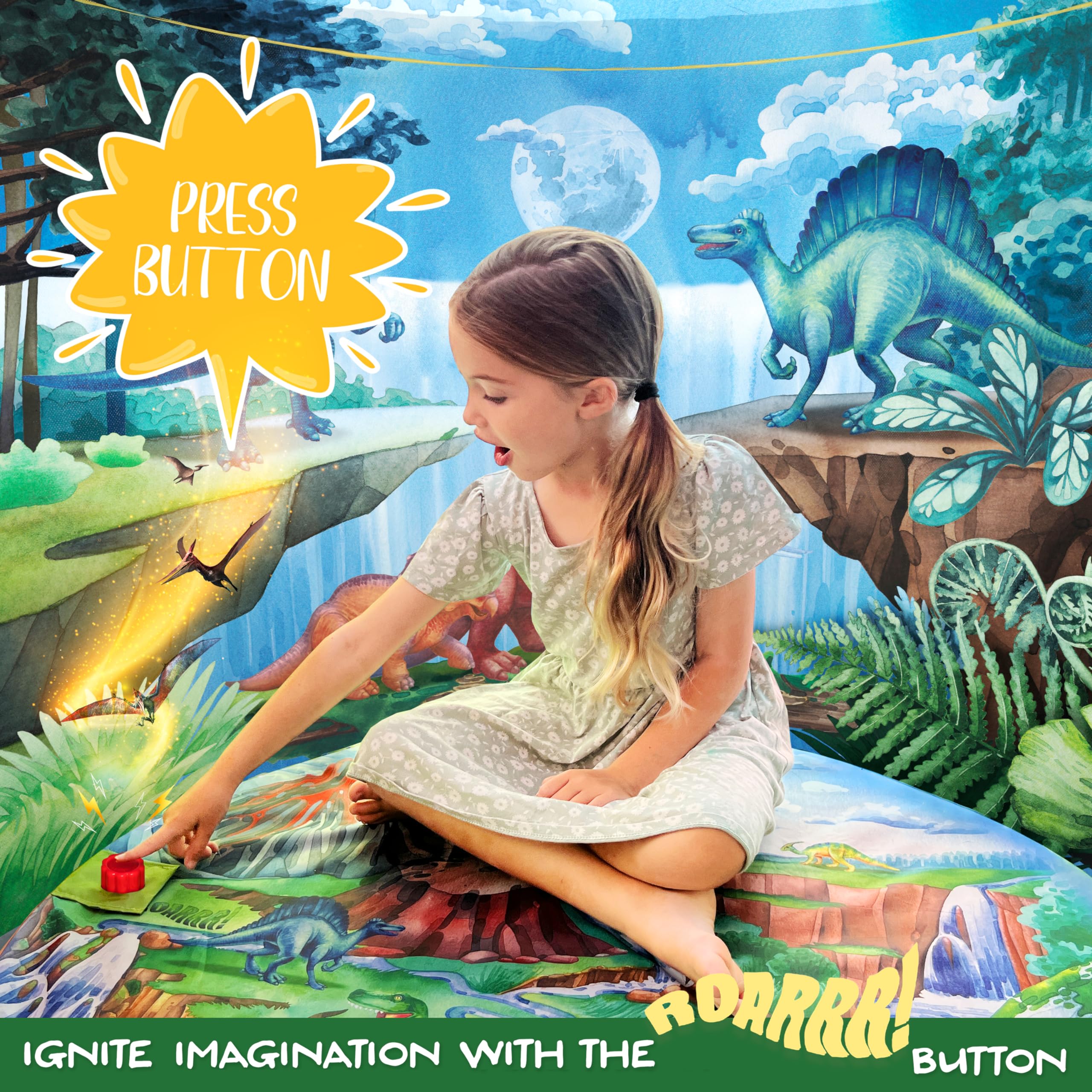 W&O Dinosaur Discovery tent LED lights create cozy ambiance with remote control.