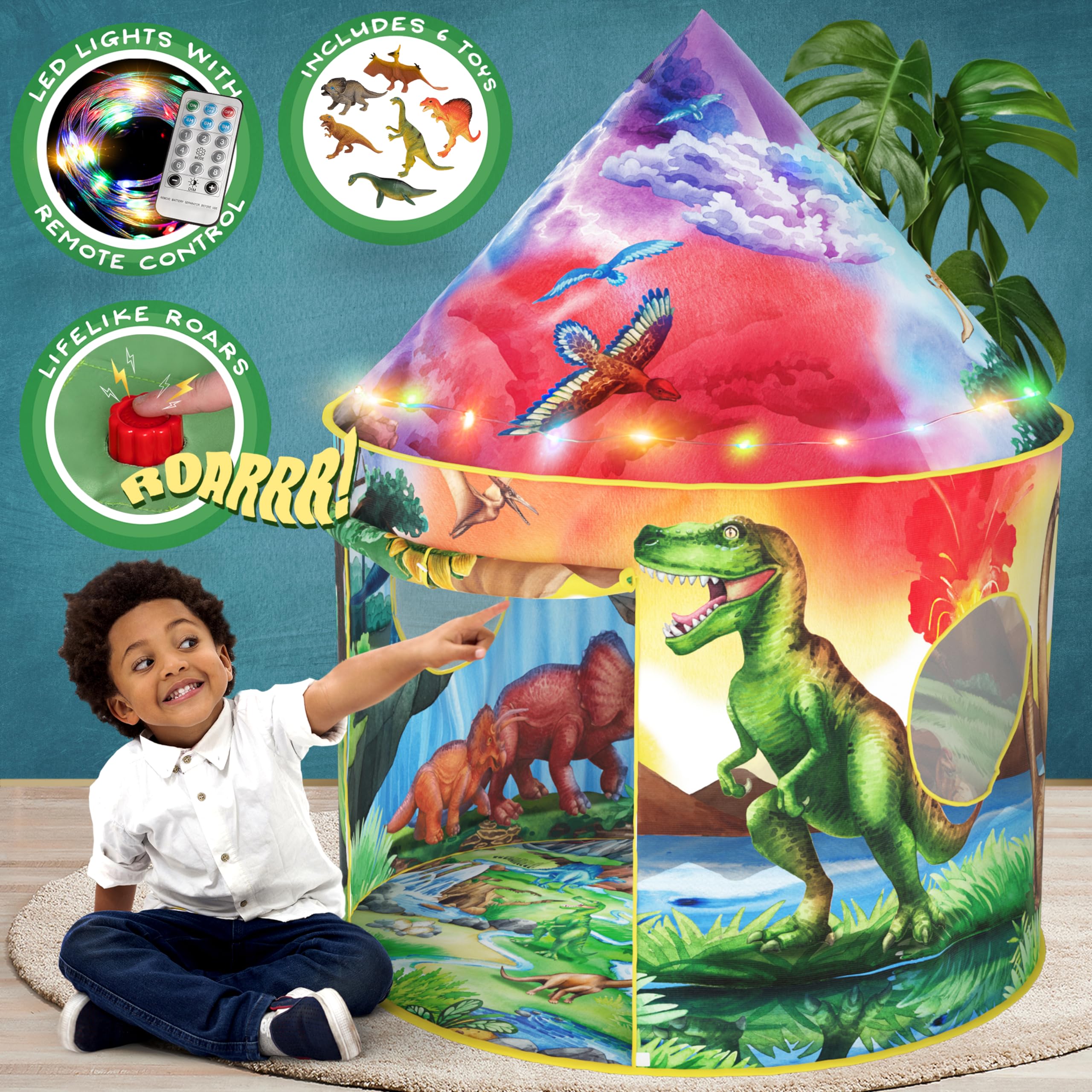 W&O Dinosaur Discovery tent with roar button for interactive playtime.