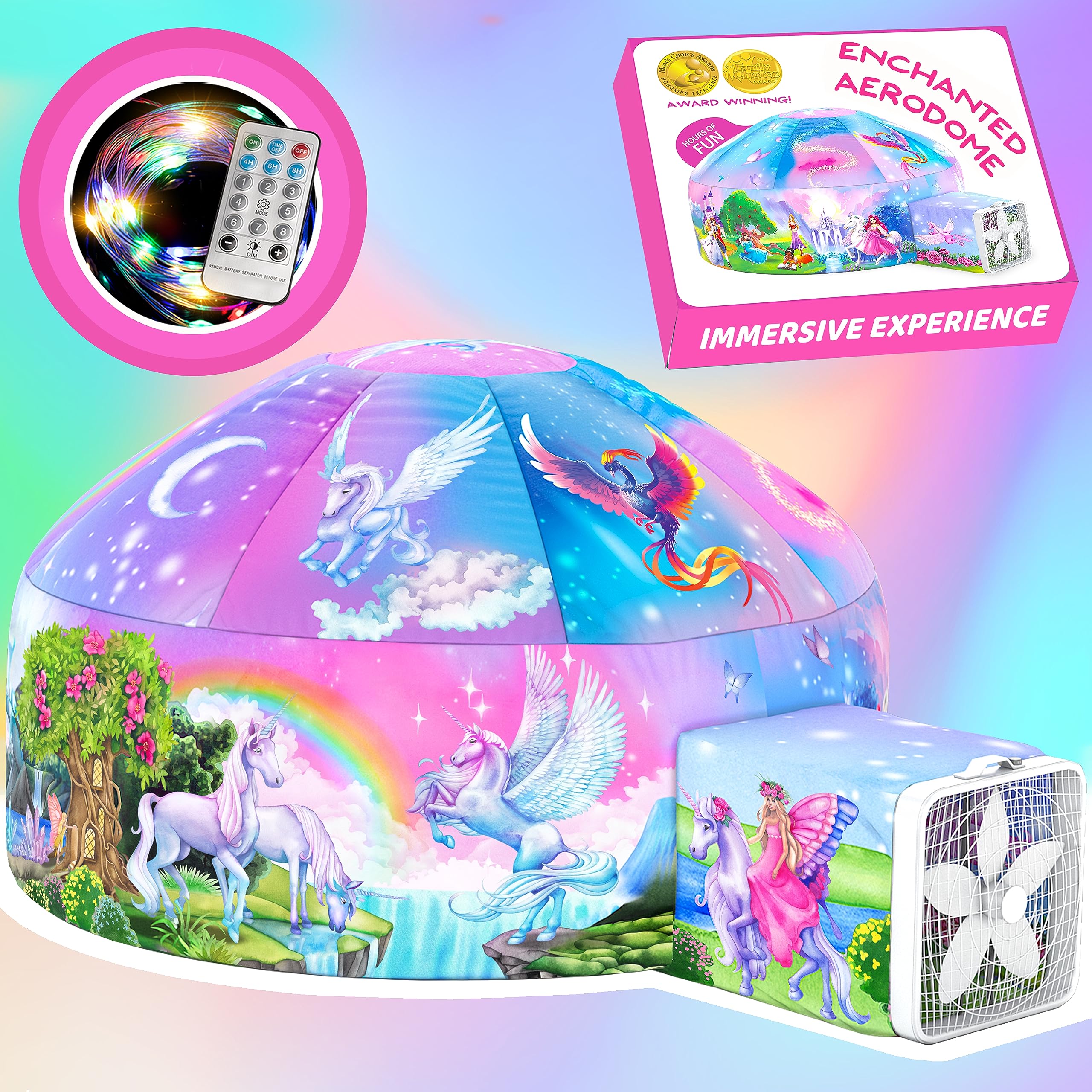 W&O Enchanted Aerodome inflatable castle ready for quick setup and magical play