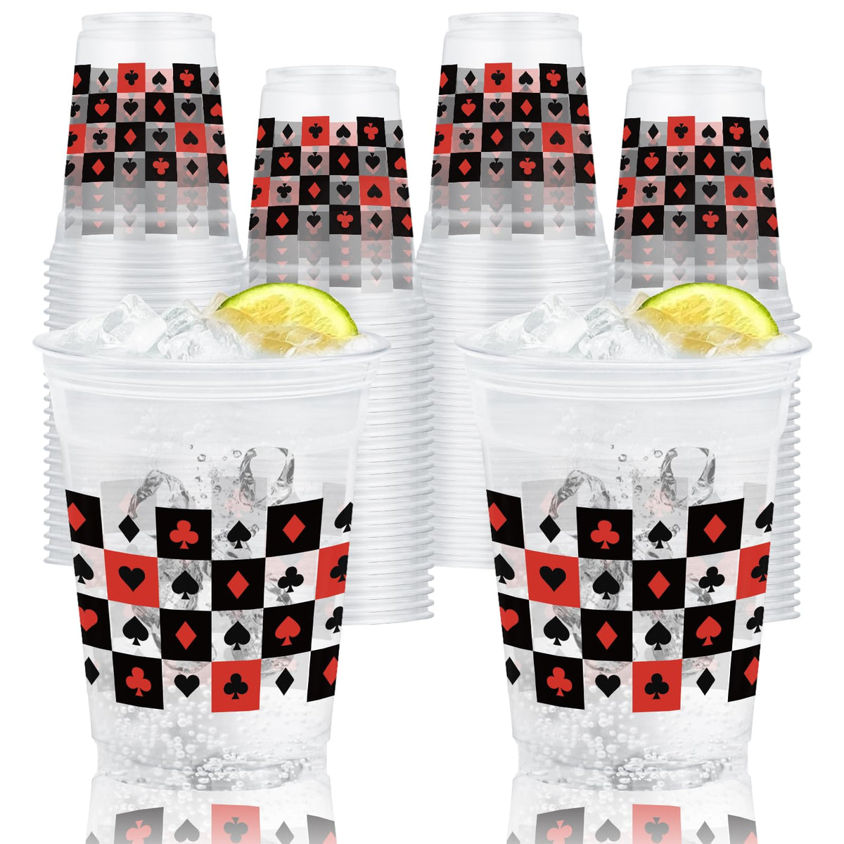 Wobeny casino cups with checkerboard pattern for stylish party drinkware.
