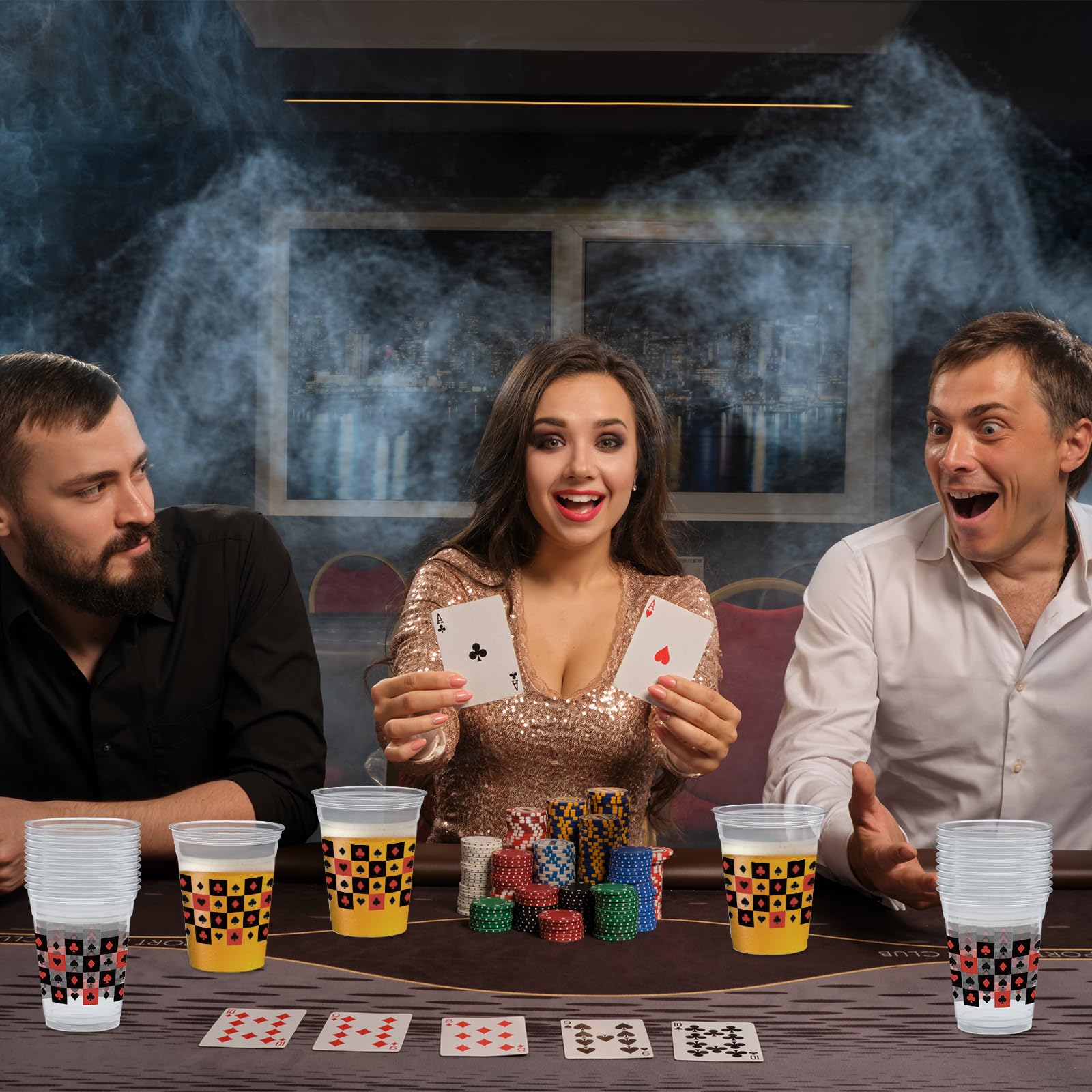 Wobeny casino-themed cups enhance Vegas and poker night ambiance.