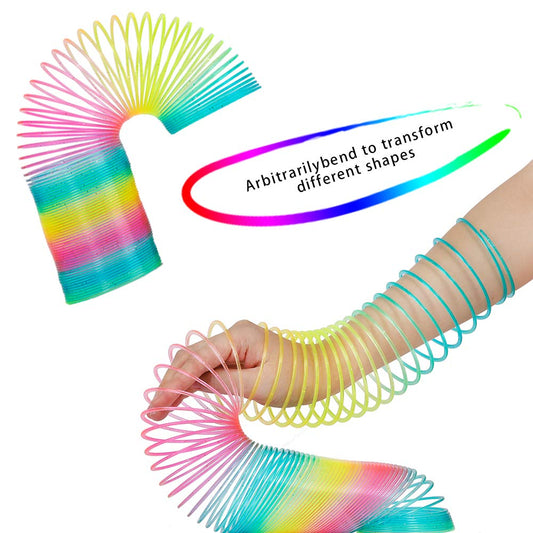 Close-up of WOBOX rainbow spring showing vibrant colors and smooth plastic texture.