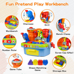 Woby workbench chainsaw sound enhances imaginative role play and creative thinking.