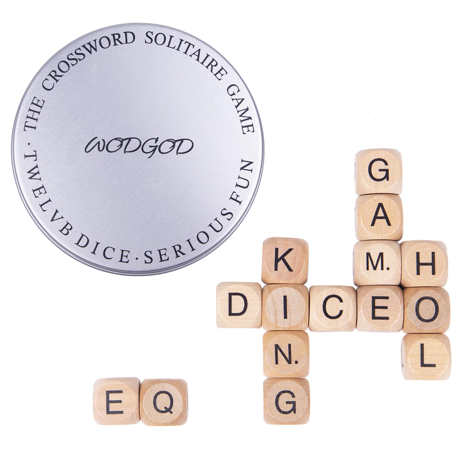 WodGod Crossword Dice Collection with 15 wooden letter dice for versatile word-building.