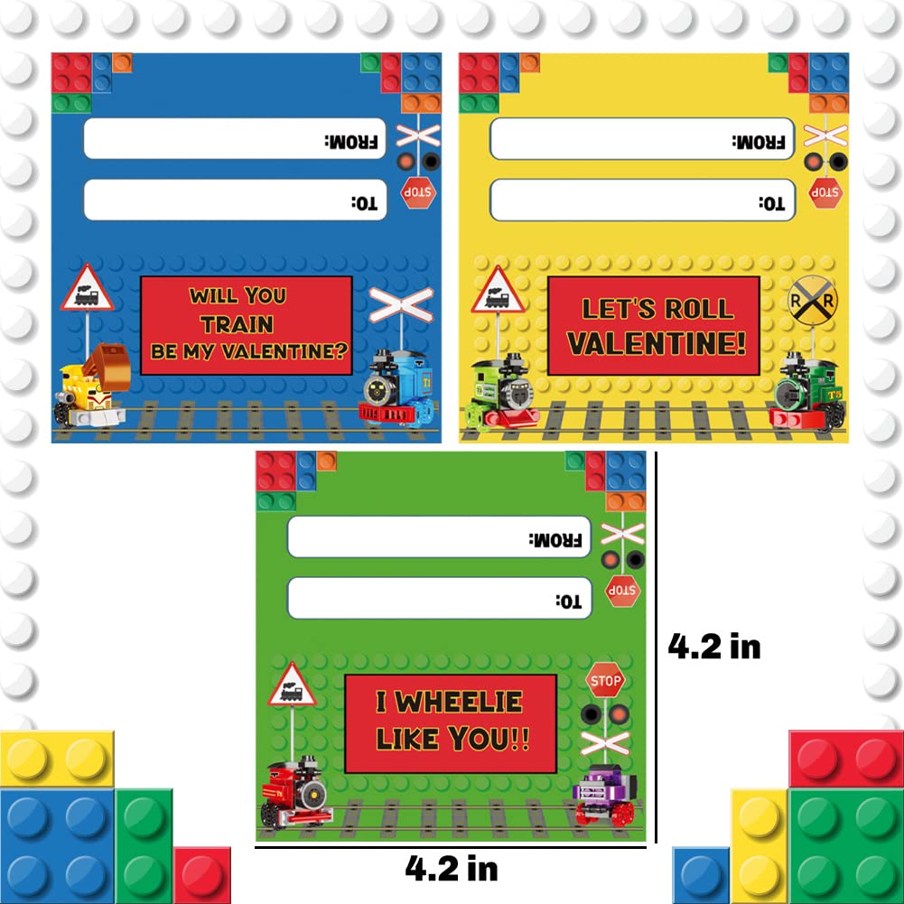 Valentine gift cards with WODMAZ train blocks for classroom exchanges