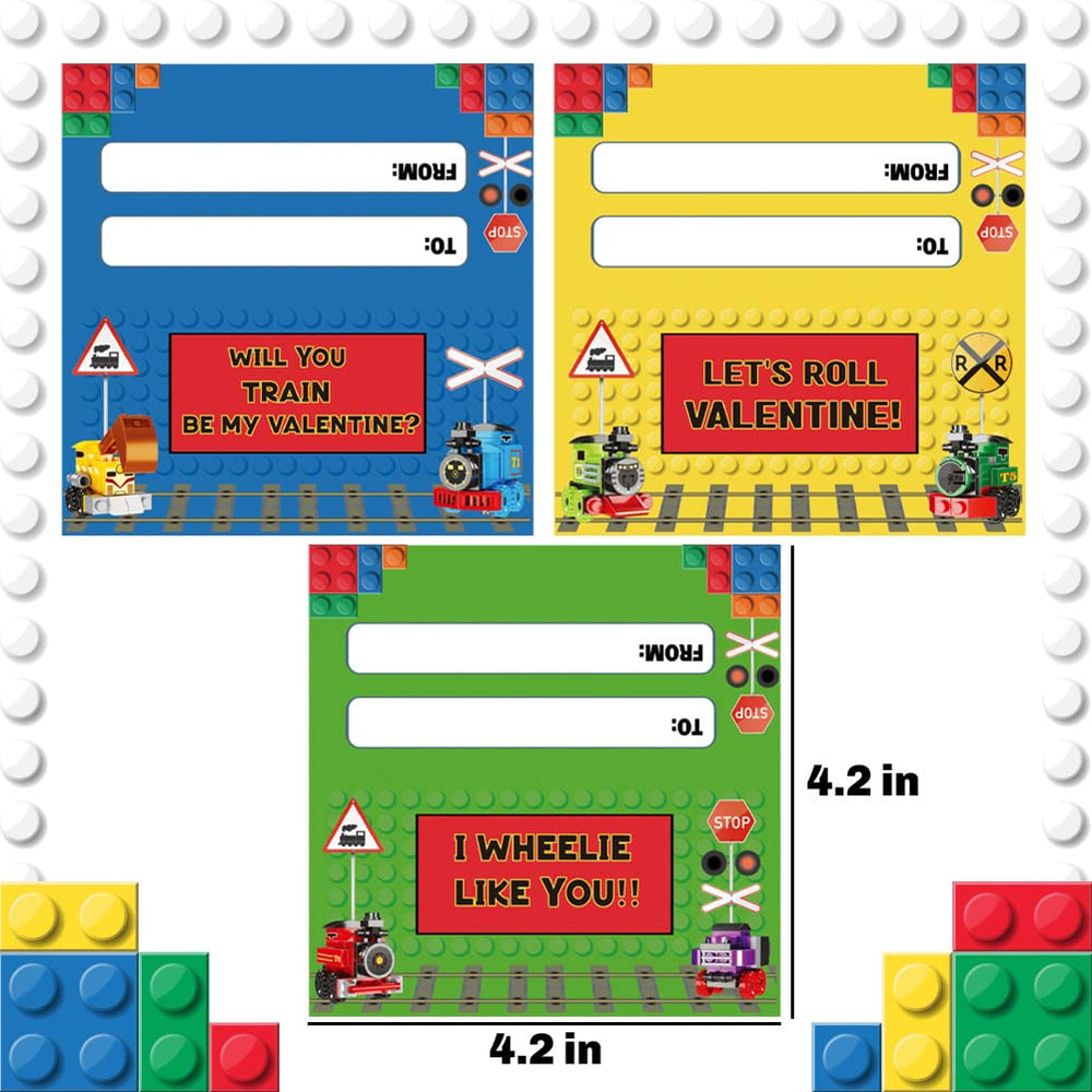 Valentine gift cards with WODMAZ train blocks for classroom exchanges