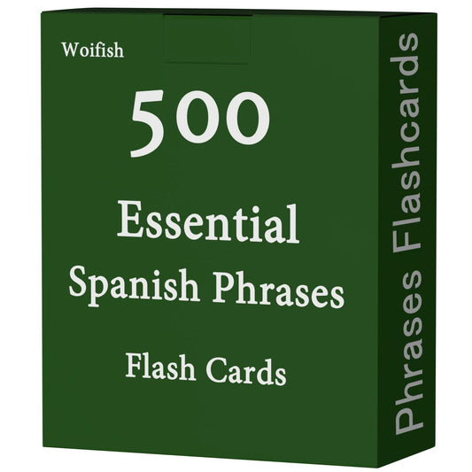 Woifish Spanish Phrases Flash Cards cover, durable and portable learning for beginners.