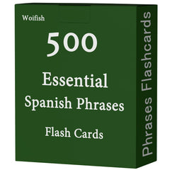 Woifish Spanish Phrases Flash Cards cover, durable and portable learning for beginners.