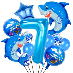Woizoeiy 40-inch shark number 7 balloon ideal for ocean-themed party decor.