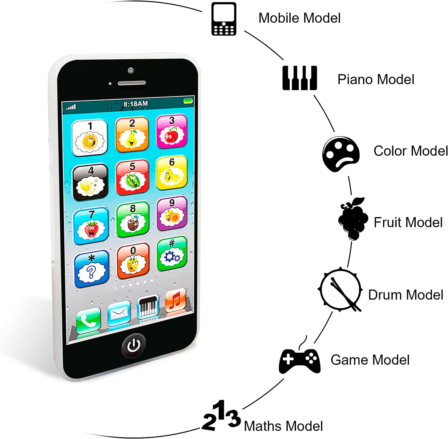 Wolmund Toy Learning Phone shows colorful LED lights for sensory engagement