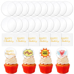 Wolpark 2-inch round clear acrylic toppers for cake decor and DIY customization.