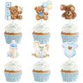 Wolpark blue bear cupcake topper on a stick for teddy party desserts.