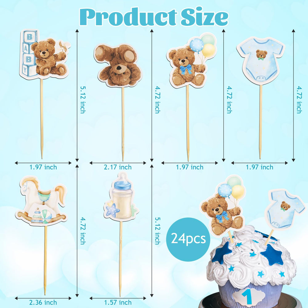 Wolpark bear themed topper on stick adds playful cupcakes.
