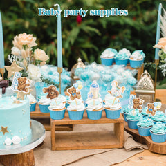 Wolpark cupcake toppers on bamboo sticks decorate party treats.