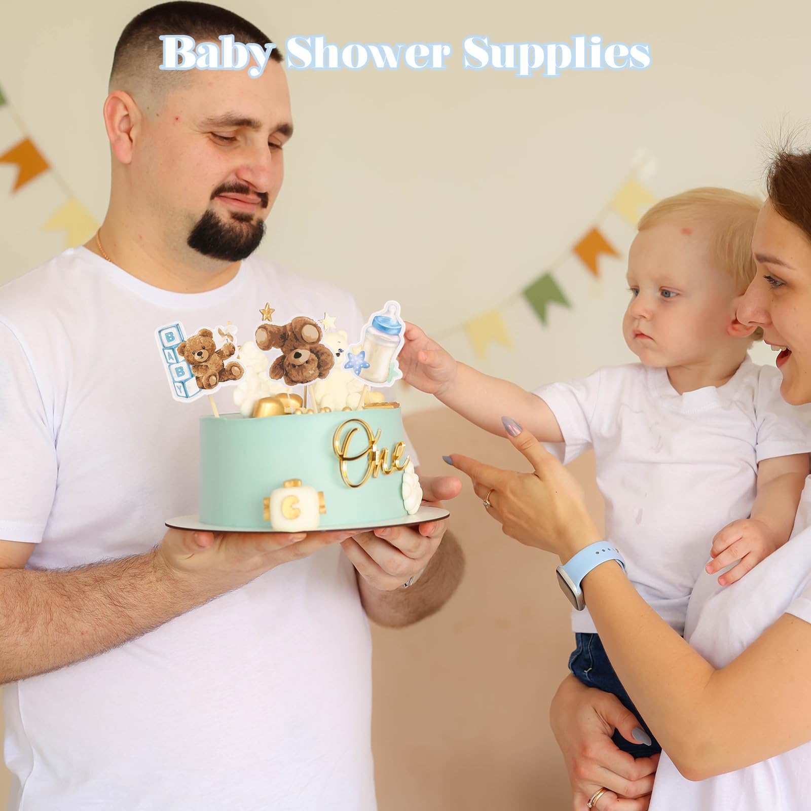 Wolpark blue bear toppers provide easy, mess free decor.