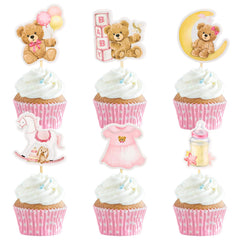 Wolpark pink bear cupcake topper pack for teddy bear party décor