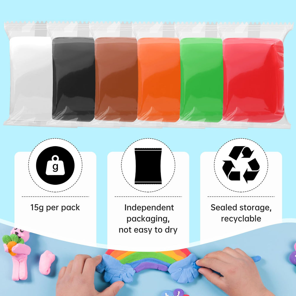 Wolwefa Green Air Dry Clay 72-pack individually packed to prevent drying