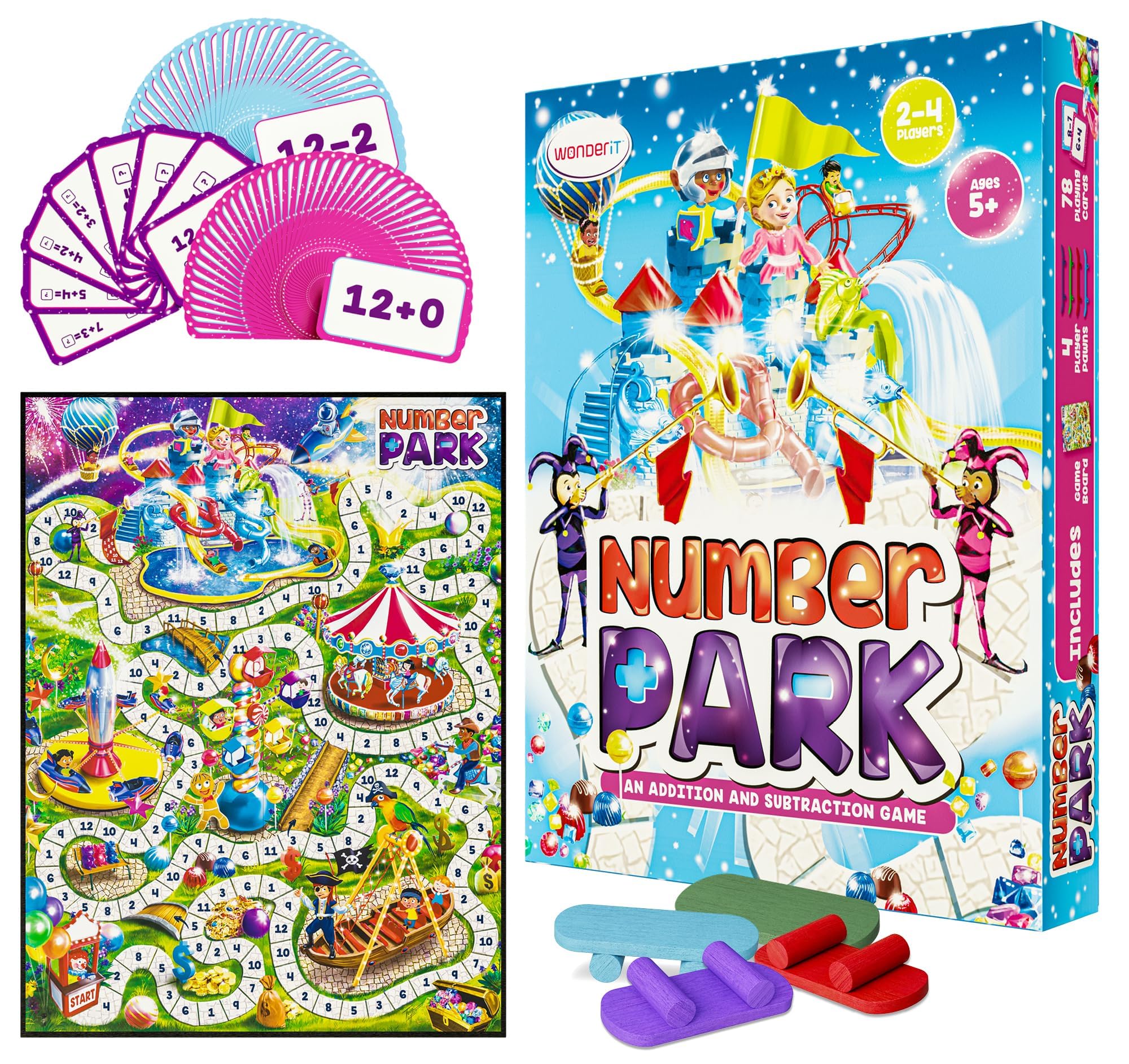 WONDER IT Number Park board game with bright amusement park art for math practice