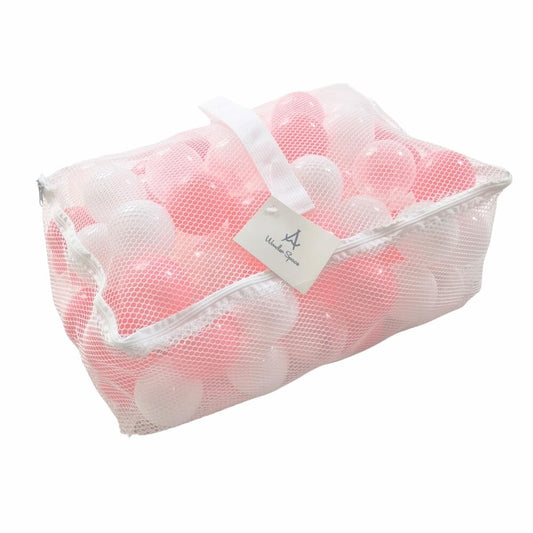 Wonder Space soft pit balls in mixed pink hues for gentle toddler play.