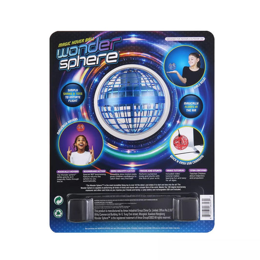 Wonder Sphere Magic Hover Ball blue performs a 180-degree boomerang trick with smooth recovery