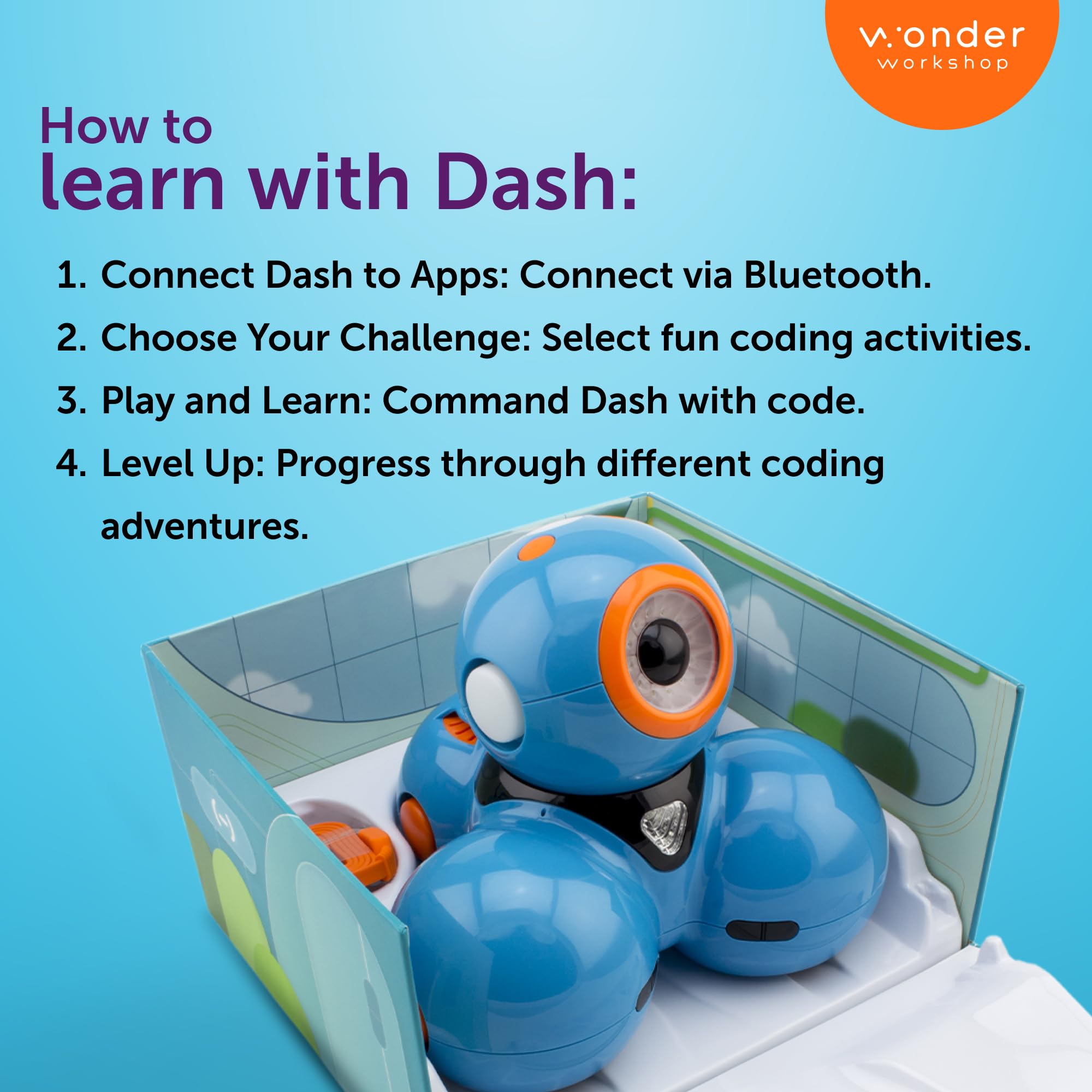 Wonder Workshop Dash robot navigates obstacles to practice problem solving.