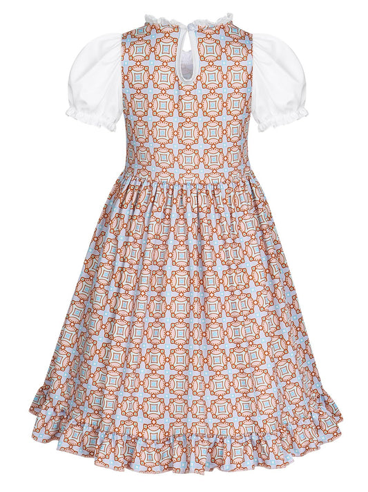 WonderBabe Prairie Dress back view showing waist elastic and buttons for comfort