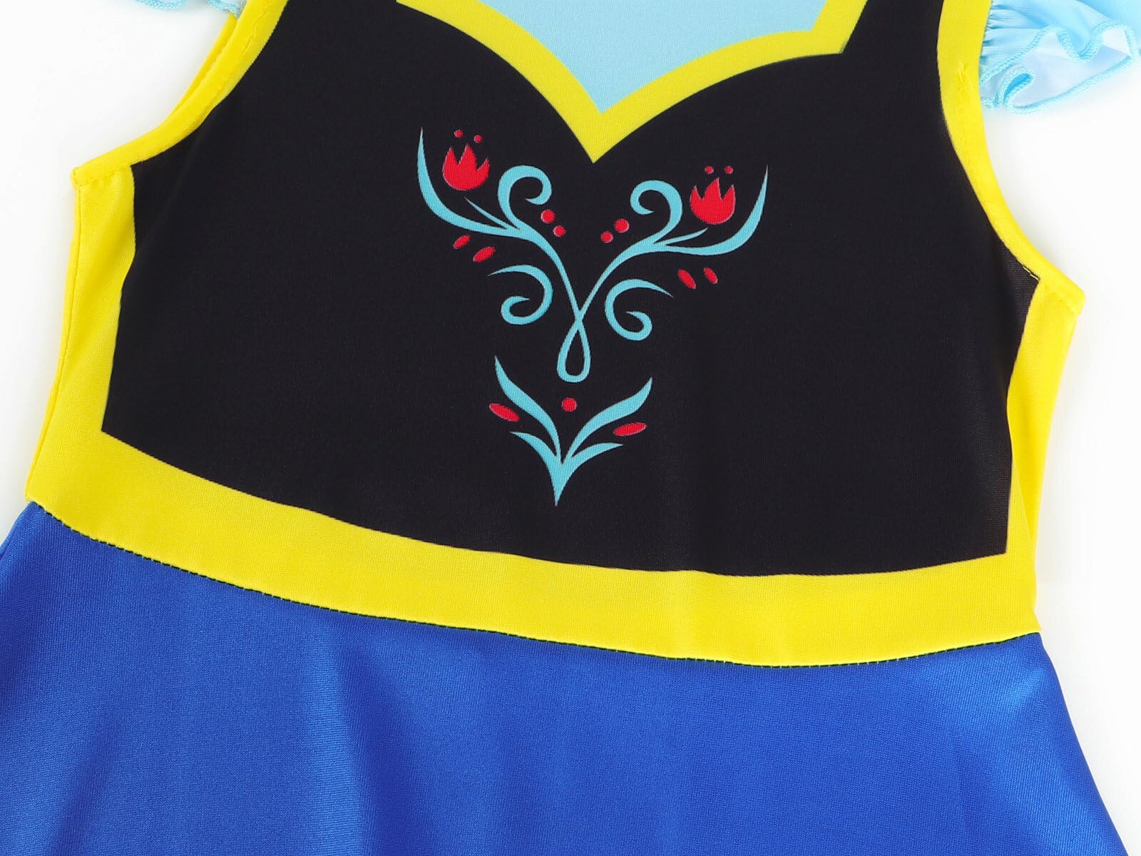 WonderBabe Snow Queen dress 3D print detail with vibrant colors.
