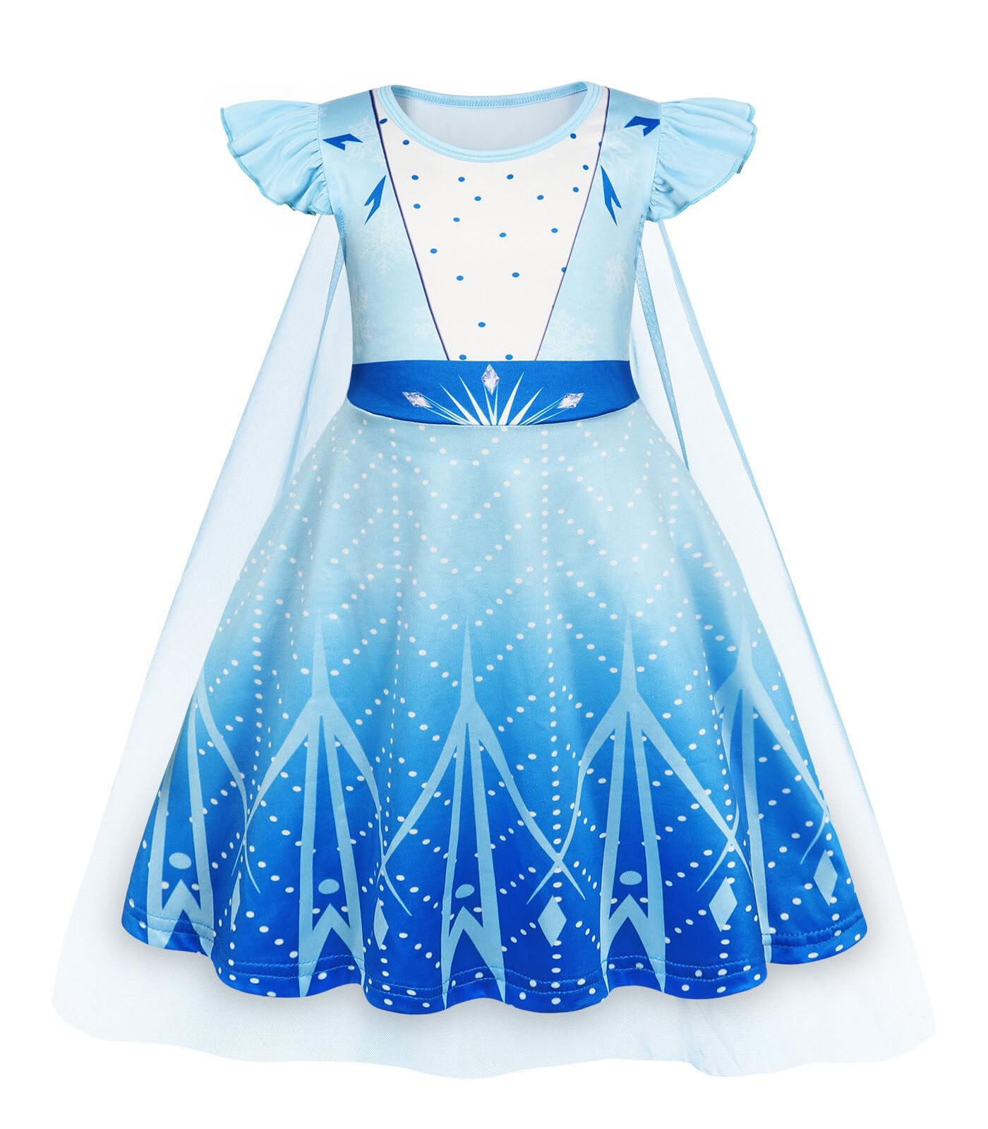 WonderBabe Snow Queen dress with cape for toddlers, perfect for magical dress-up moments.