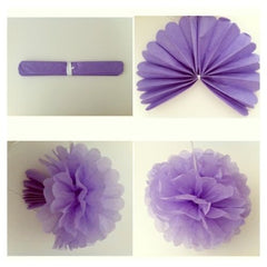 WonderfulShop purple tissue paper flowers provide vibrant accents for a coordinated palette.