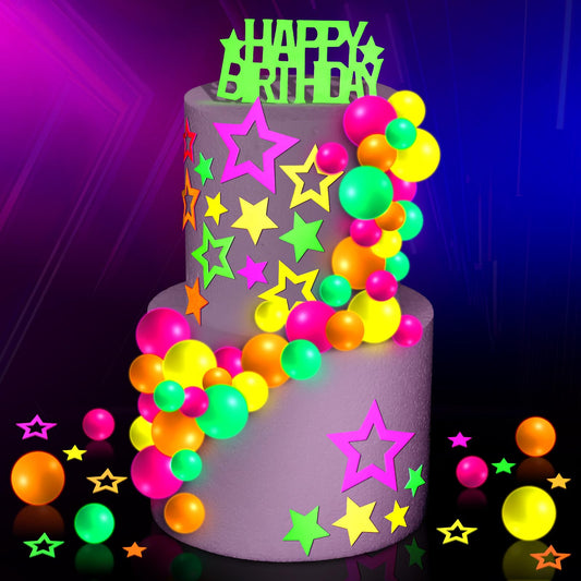 Wonderjune neon Happy Birthday letter toppers for glow party moments