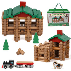 Wondertoys 208-pcs wooden log cabin set for creative play