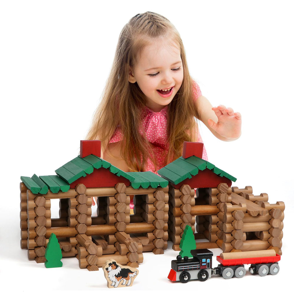 Wondertoys 208-pcs wooden log set carry case keeps set portable and tidy